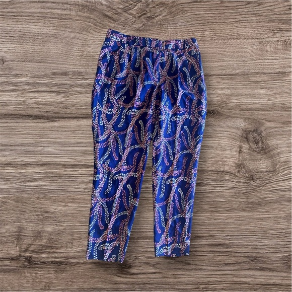 J. Crew Collection 100% Silk Dress Pants Coral Navy Floral Abstract Print Sz 2 - Picture 3 of 15